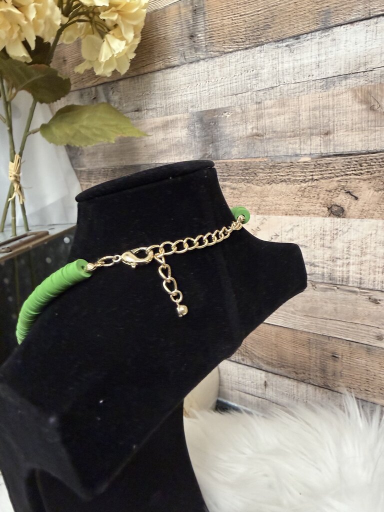 Green Heishi Bead Pearl Necklace