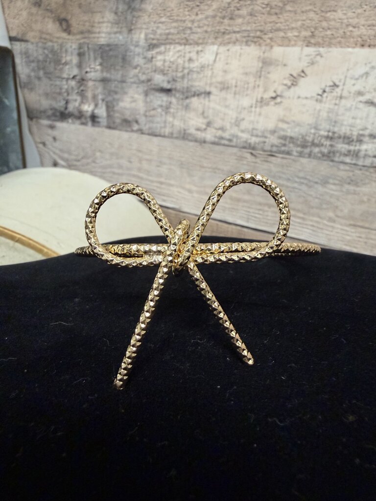 Gold Textured Bow Cuff Bracelet