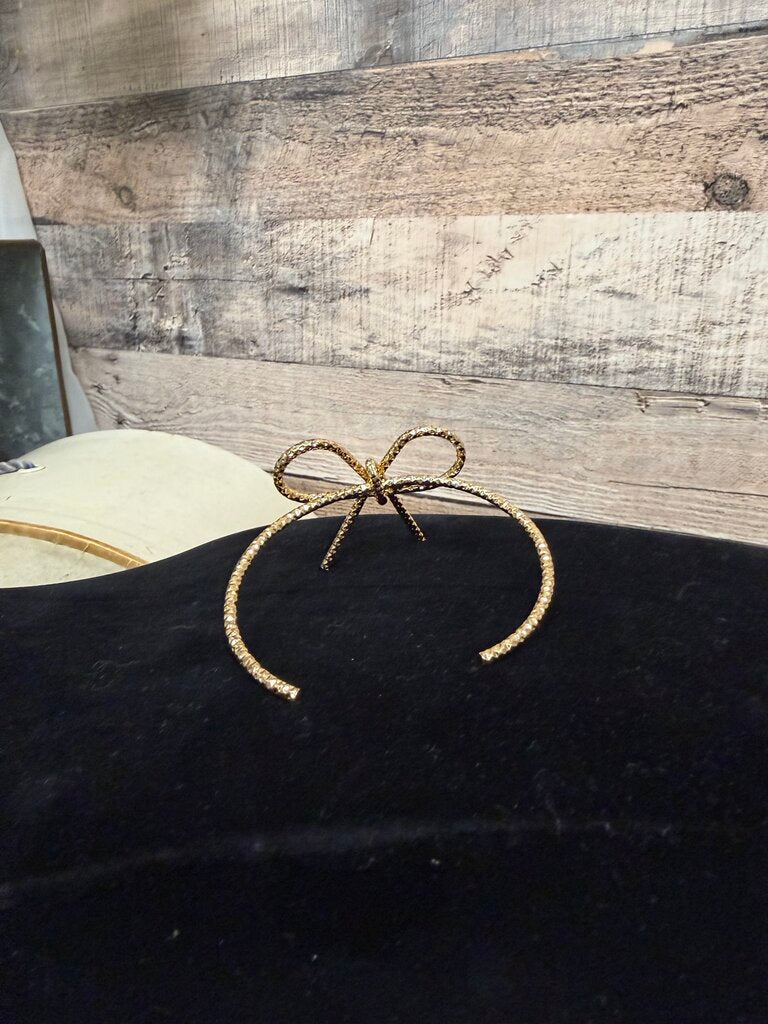 Gold Textured Bow Cuff Bracelet