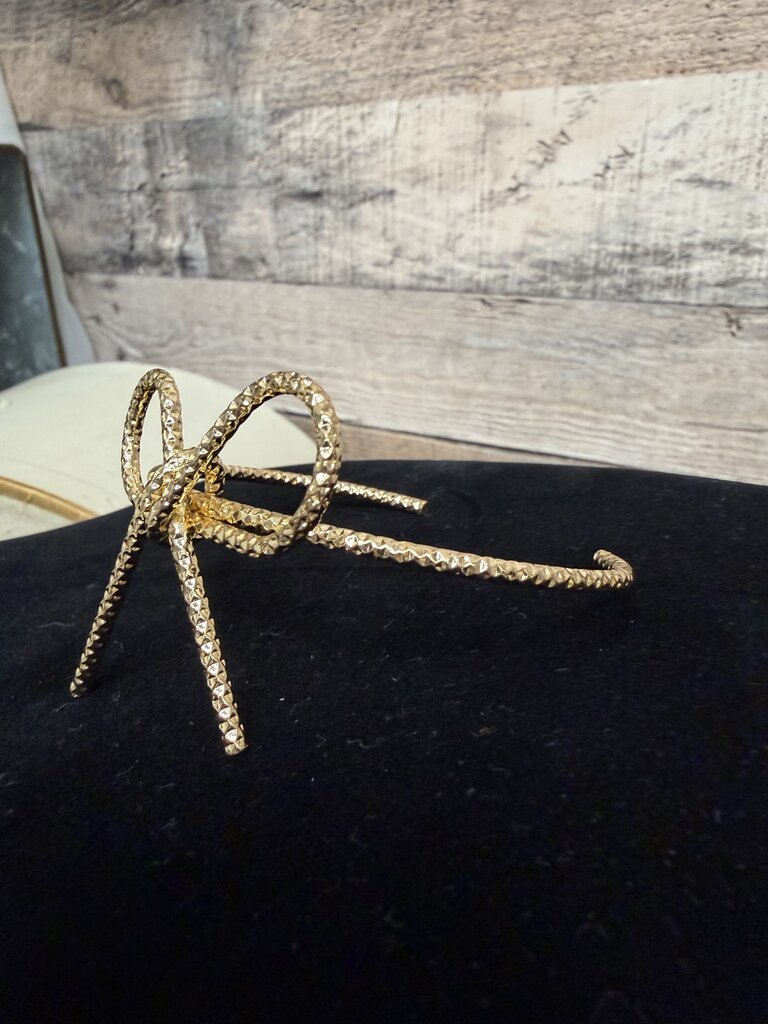 Gold Textured Bow Cuff Bracelet