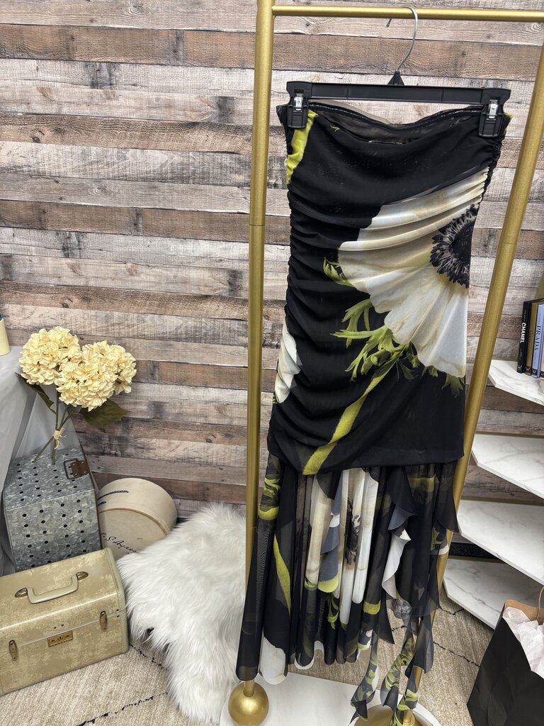 Zara Strapless Black & White Floral Maxi