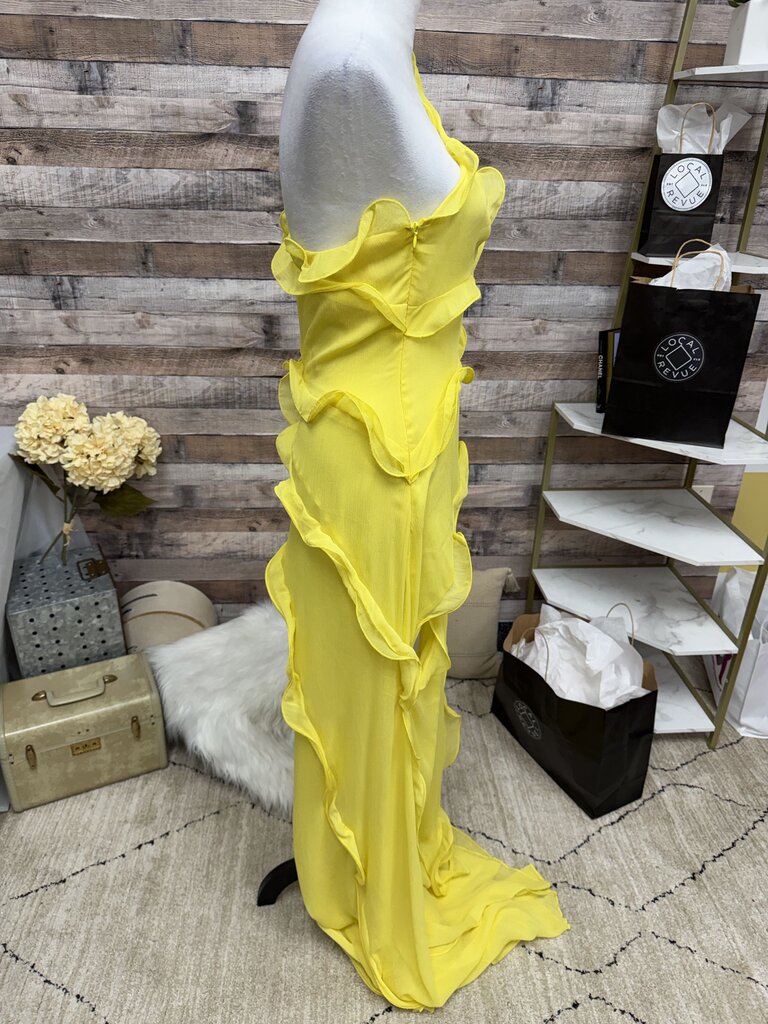 NWT Sunfere Yellow Chiffon Ruffle Maxi