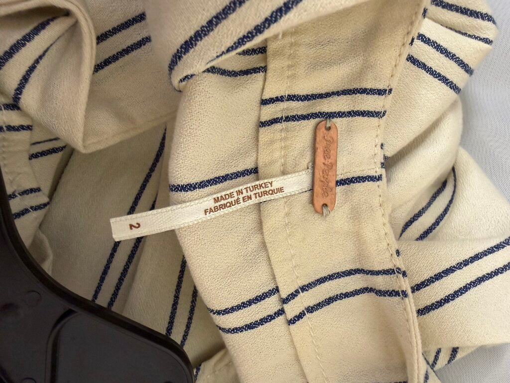 Free People Cream Navy Striped Linen Jumpsuit