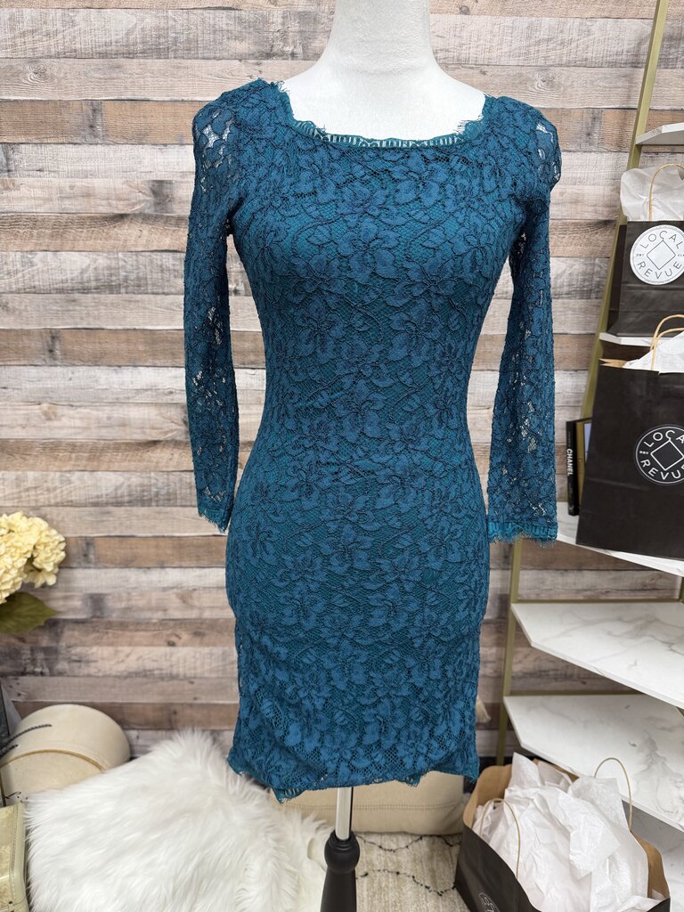 Diane von Furstenberg Teal Lace Knit Dress