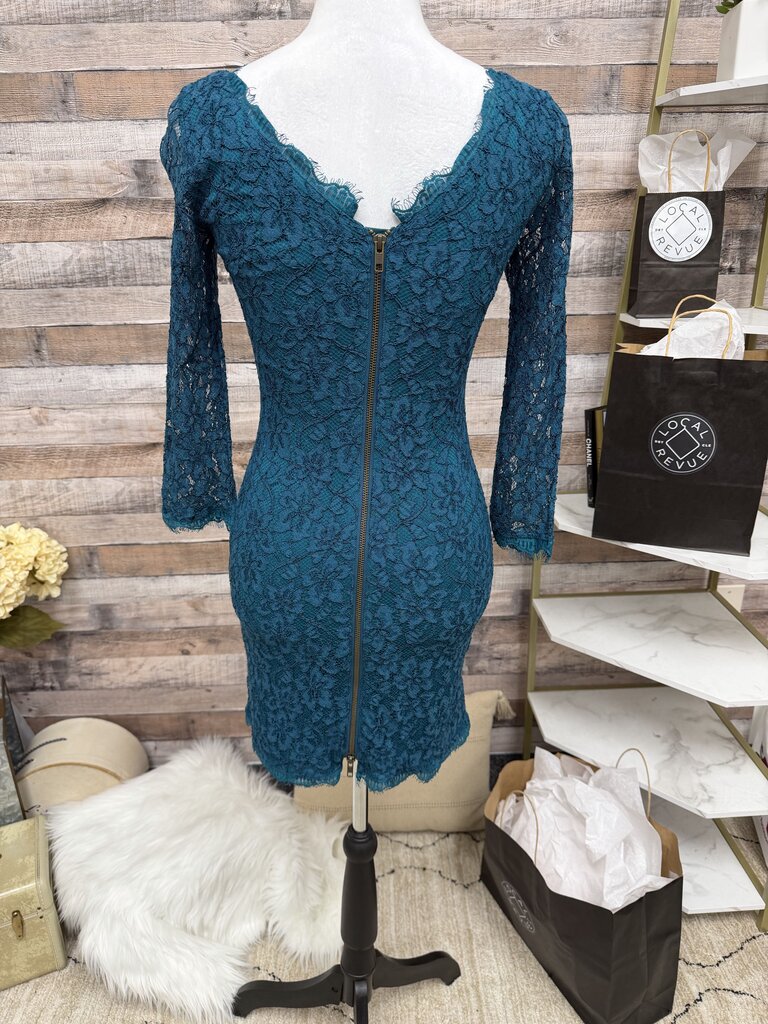 Diane von Furstenberg Teal Lace Knit Dress