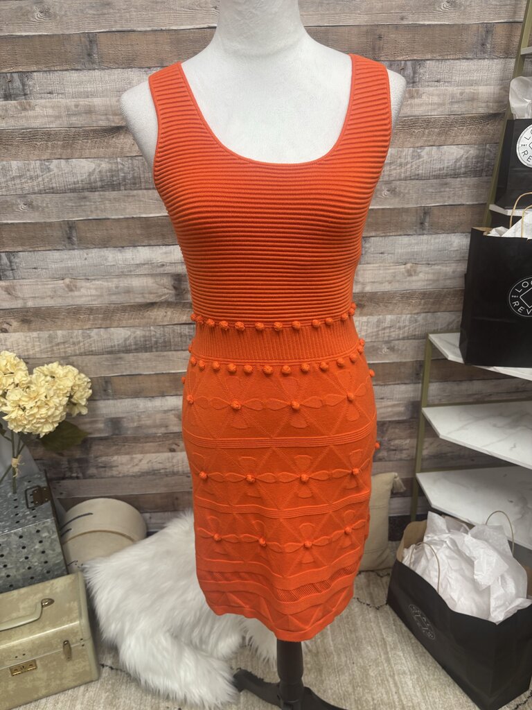 Milly of New York Orange Ribbed Knit Sleeveless Dress