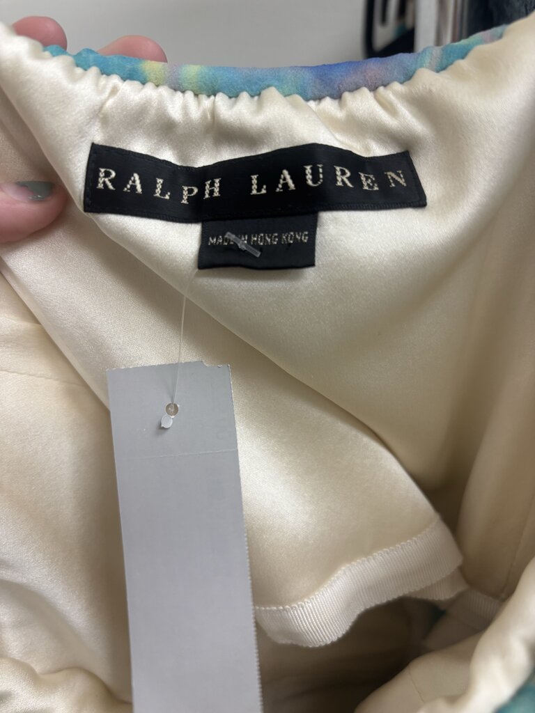 Ralph Lauren Black Label Teal Paisley Print 100% Silk Maxi Dress