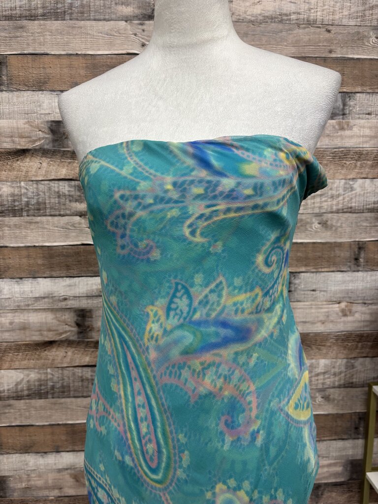 Ralph Lauren Black Label Teal Paisley Print 100% Silk Maxi Dress