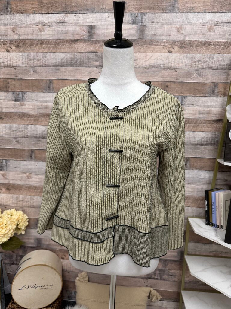 Habitat Sage Green & Black Striped Asymmetrical Hem Textured Jacket