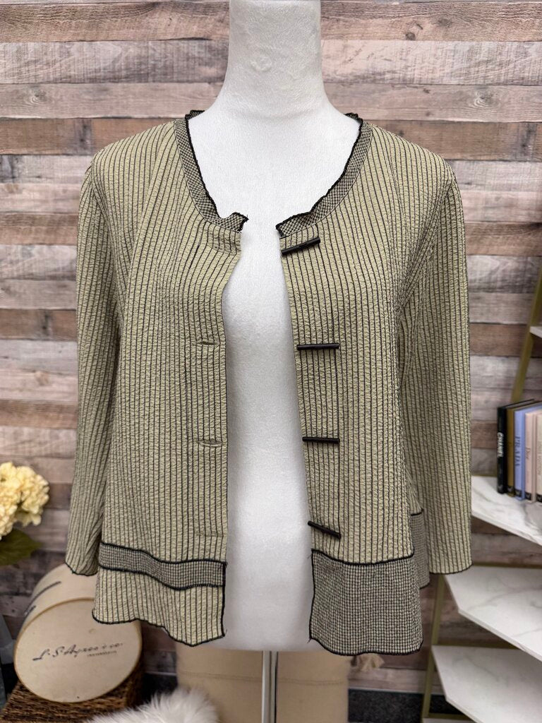 Habitat Sage Green & Black Striped Asymmetrical Hem Textured Jacket