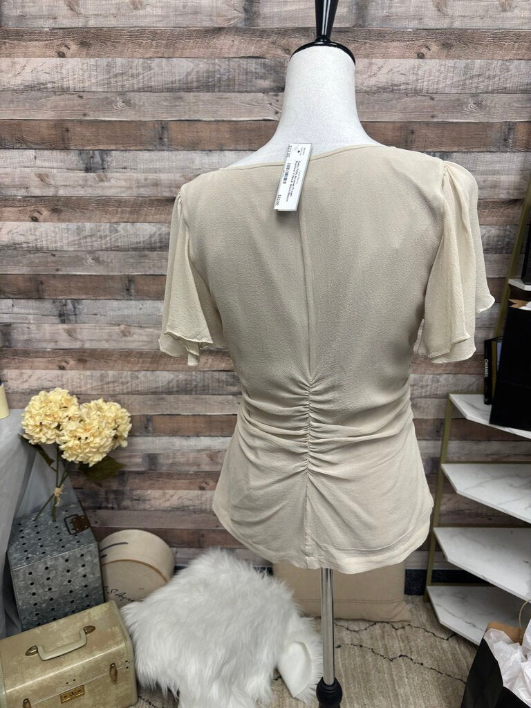 Saks Fifth Avenue Cream Ruched V-Neck Short-Sleeve Top