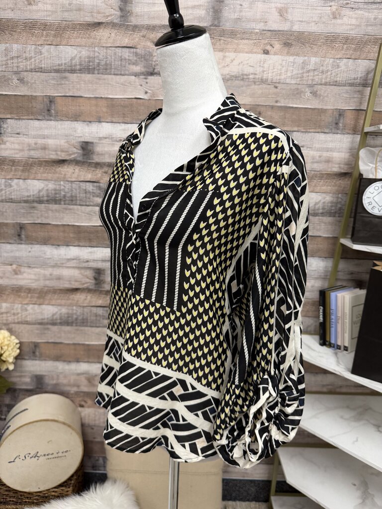 Diane von Furstenberg Black & Cream Geometric Print Blouse
