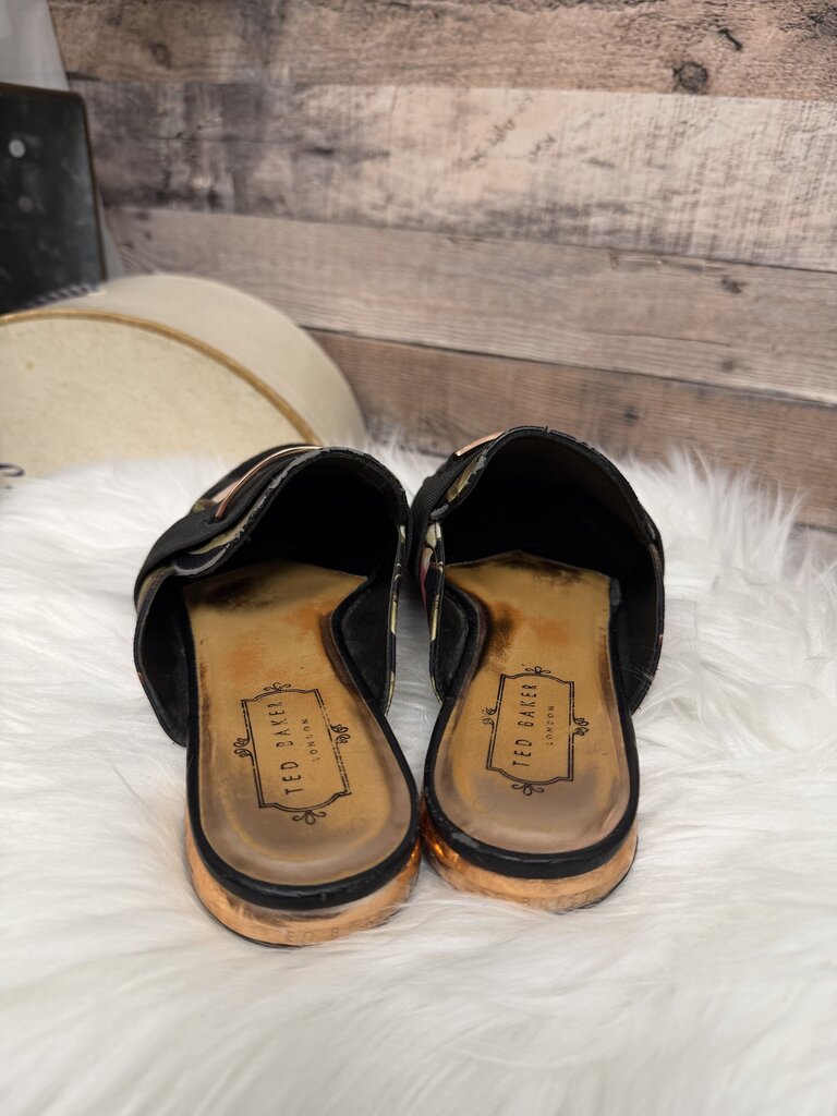 Ted Baker Black Satin w/Peach Print Mule