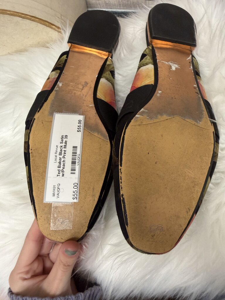 Ted Baker Black Satin w/Peach Print Mule
