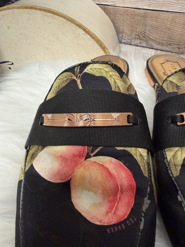 Ted Baker Black Satin w/Peach Print Mule