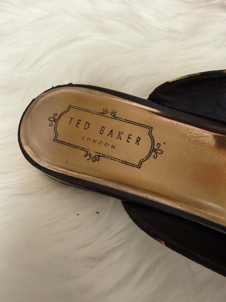 Ted Baker Black Satin w/Peach Print Mule