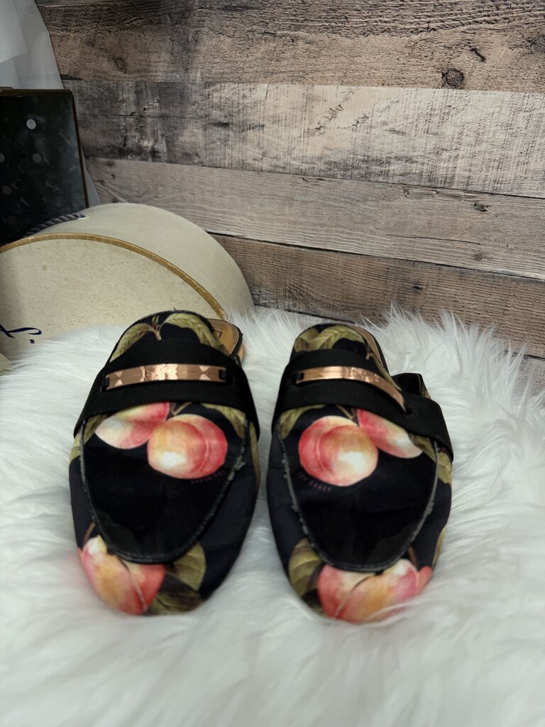 Ted Baker Black Satin w/Peach Print Mule