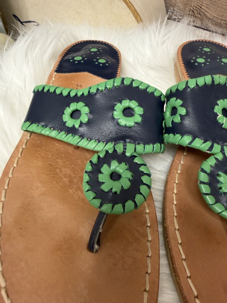 Jack Rodgers Navy & Green Leather Thong