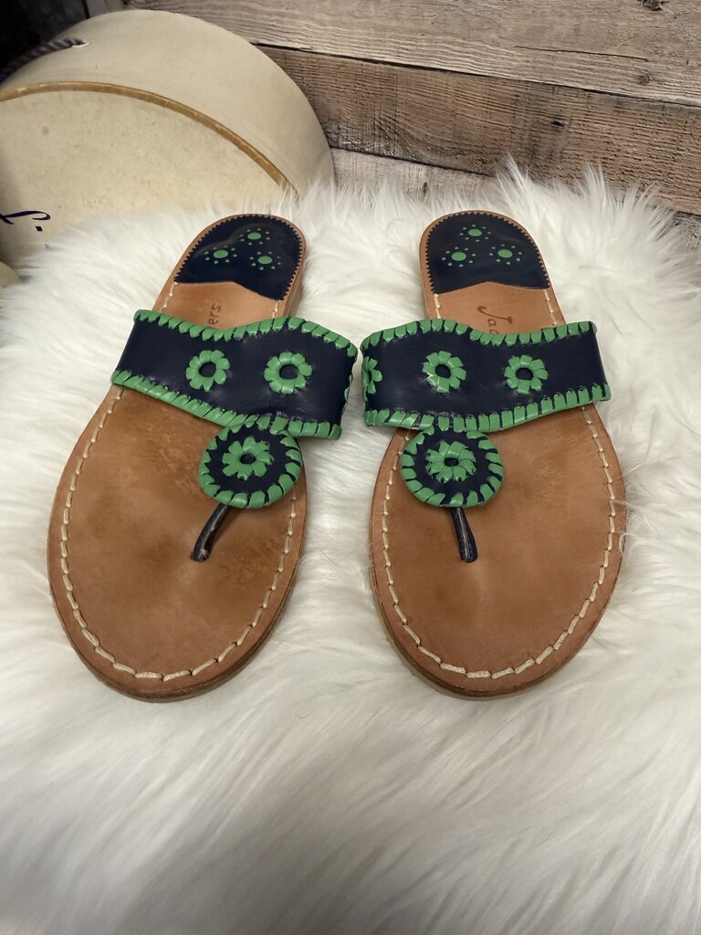 Jack Rodgers Navy & Green Leather Thong