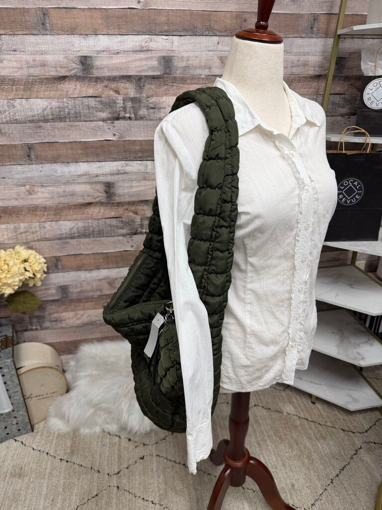 NWT Hugoome Olive Green Puffer Tote