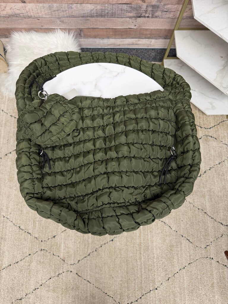 NWT Hugoome Olive Green Puffer Tote