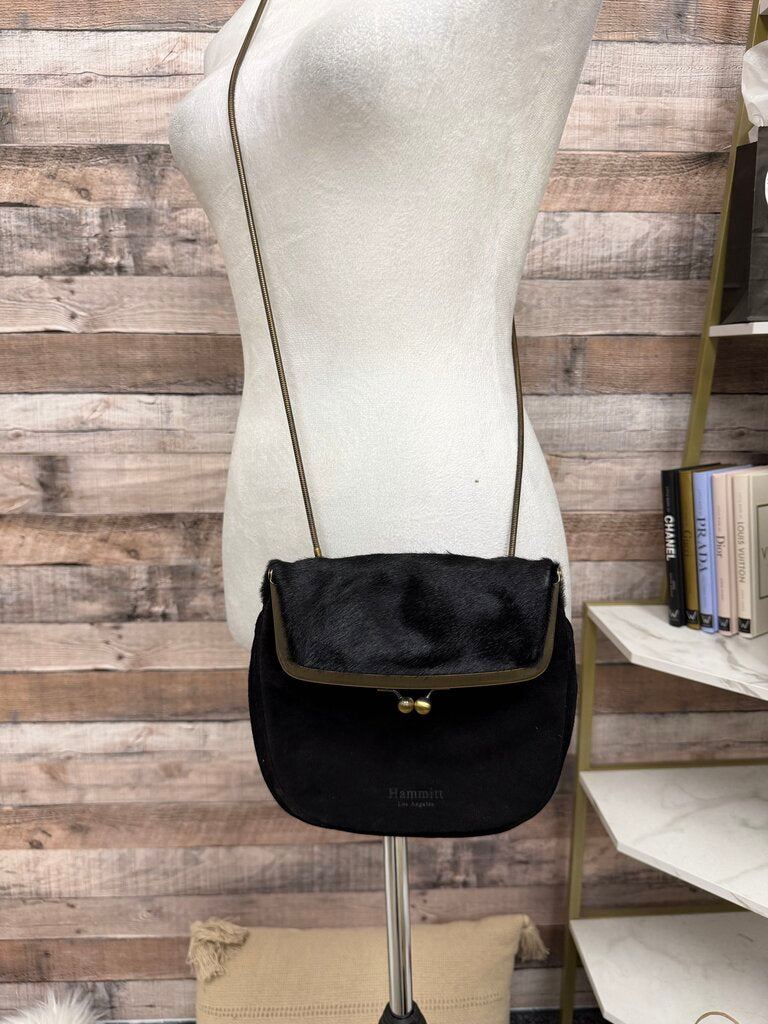 Hammitt LA Black Suede & Gold Clutch w/Cord