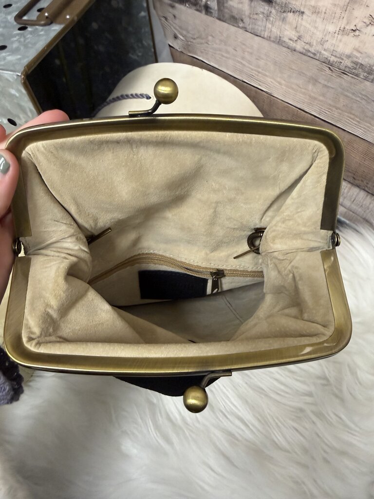 Hammitt LA Black Suede & Gold Clutch w/Cord