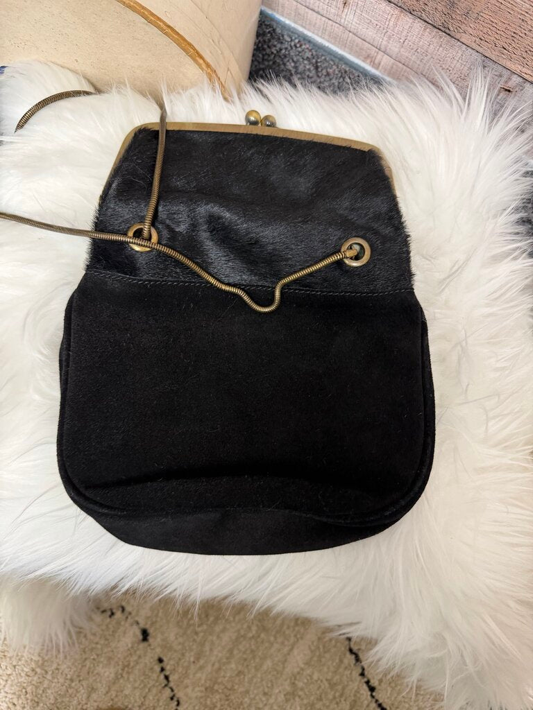 Hammitt LA Black Suede & Gold Clutch w/Cord