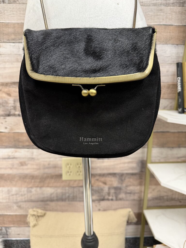 Hammitt LA Black Suede & Gold Clutch w/Cord
