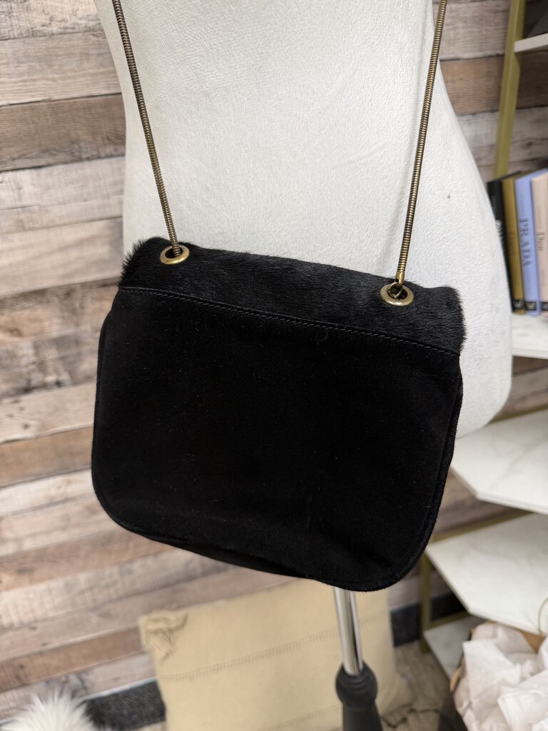 Hammitt LA Black Suede & Gold Clutch w/Cord