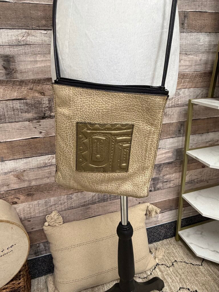 Gold Metallic Bag w/Black Crossbody Strap