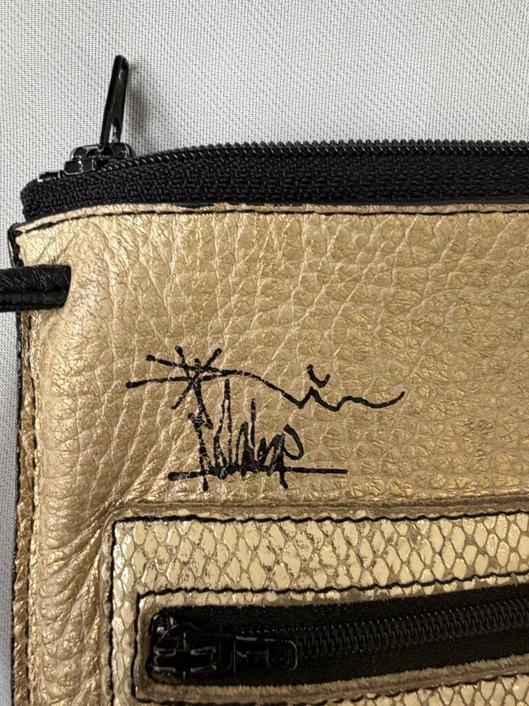 Gold Metallic Bag w/Black Crossbody Strap