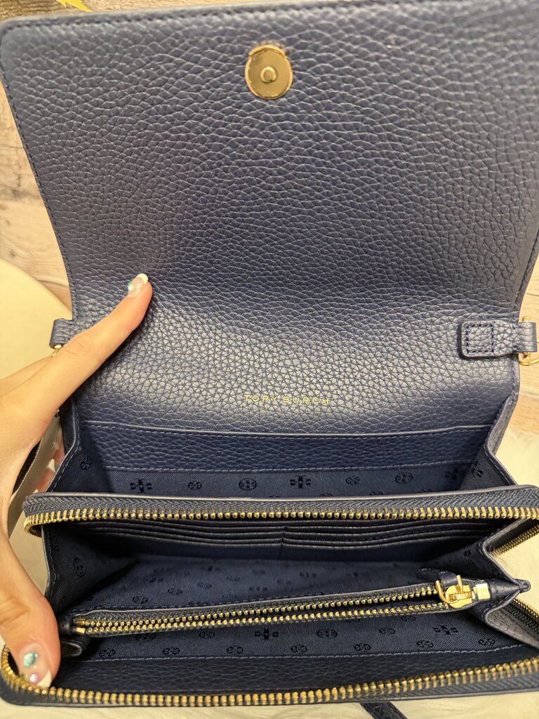 Tory Burch Navy Pebbled Crossbody
