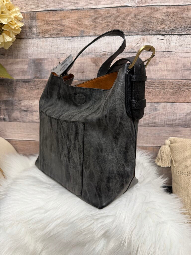 Grey & Silver Metallic Tote w/Rust Interior