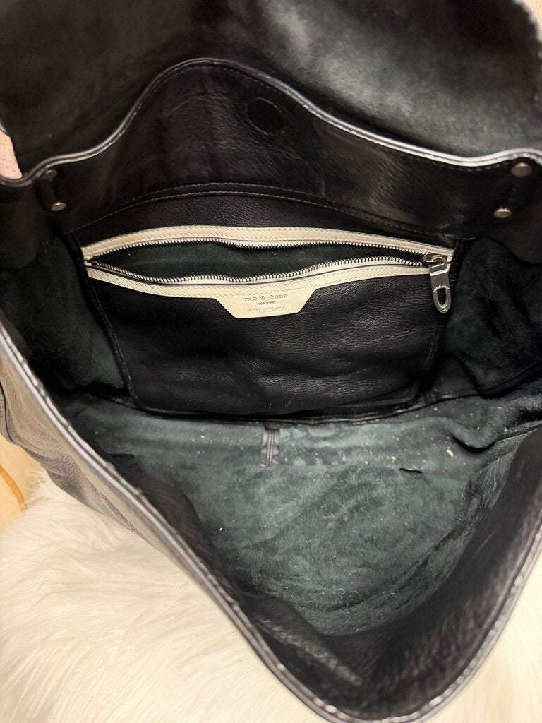 Rag & Bone Black Pebbled Leather Flap Hobo