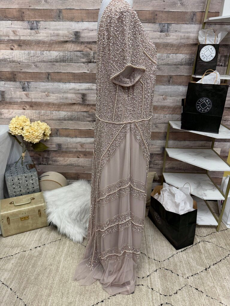 NWT Adrianna Papell Champagne Beaded Gown