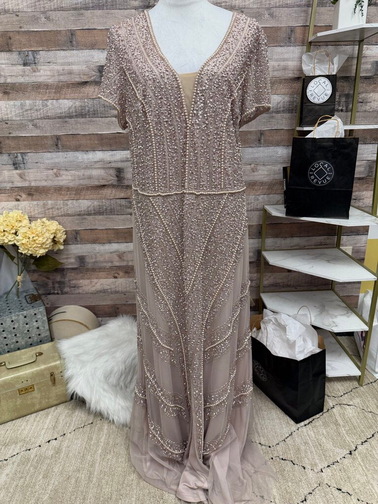 NWT Adrianna Papell Champagne Beaded Gown