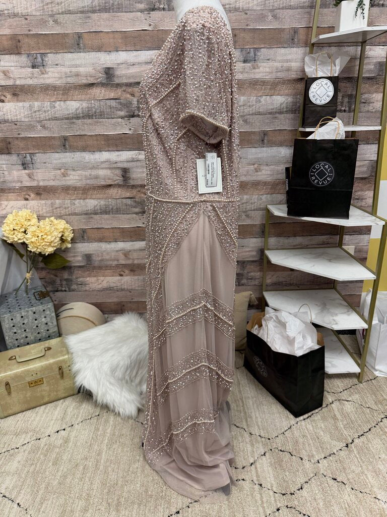NWT Adrianna Papell Champagne Beaded Gown