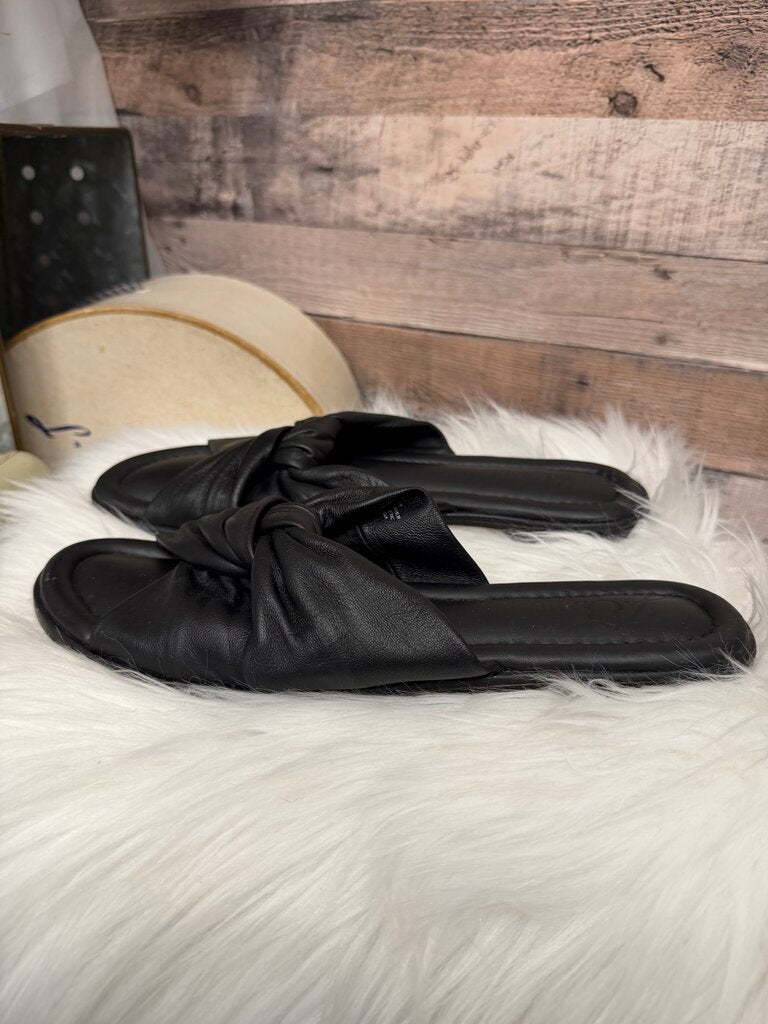 J Crew Black Leather Knotted Slides