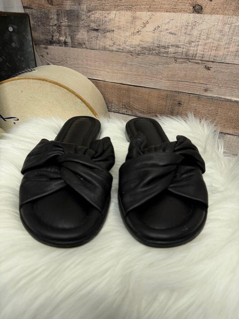 J Crew Black Leather Knotted Slides
