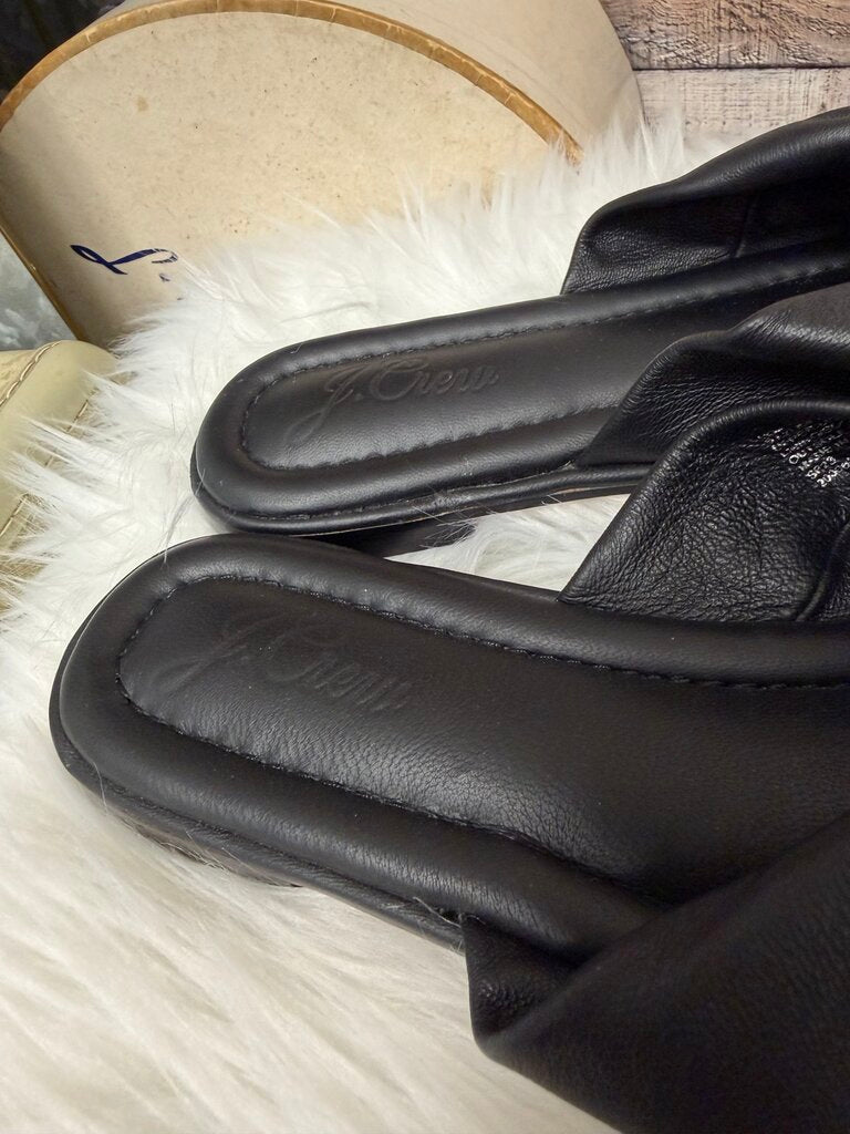 J Crew Black Leather Knotted Slides