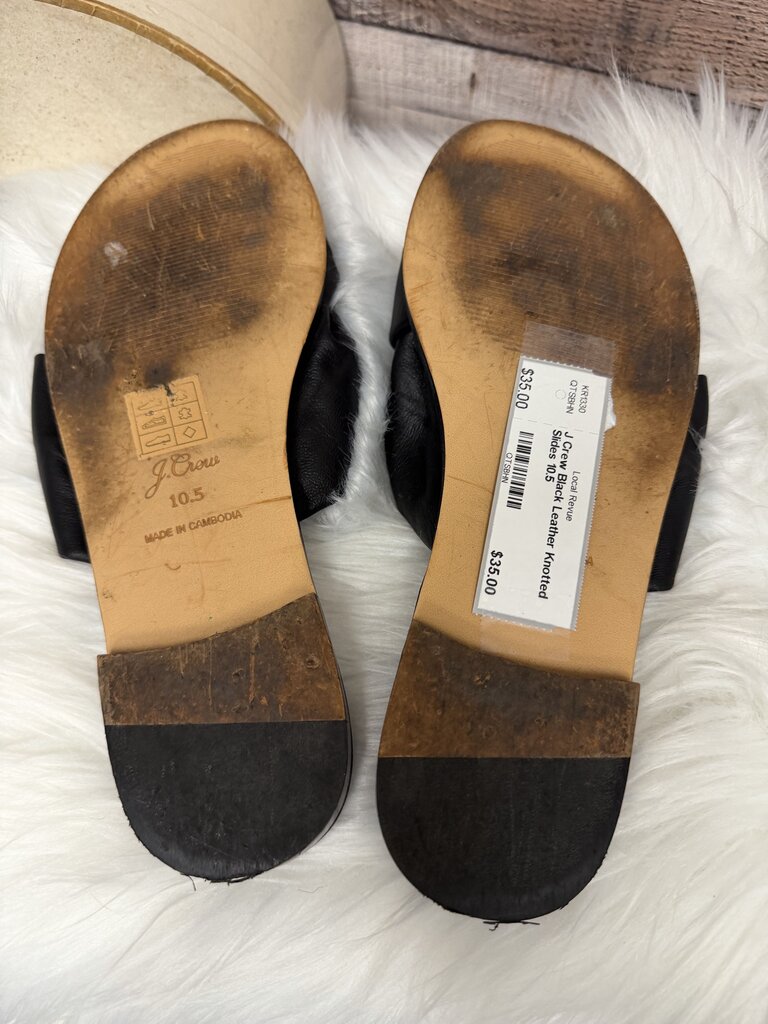 J Crew Black Leather Knotted Slides