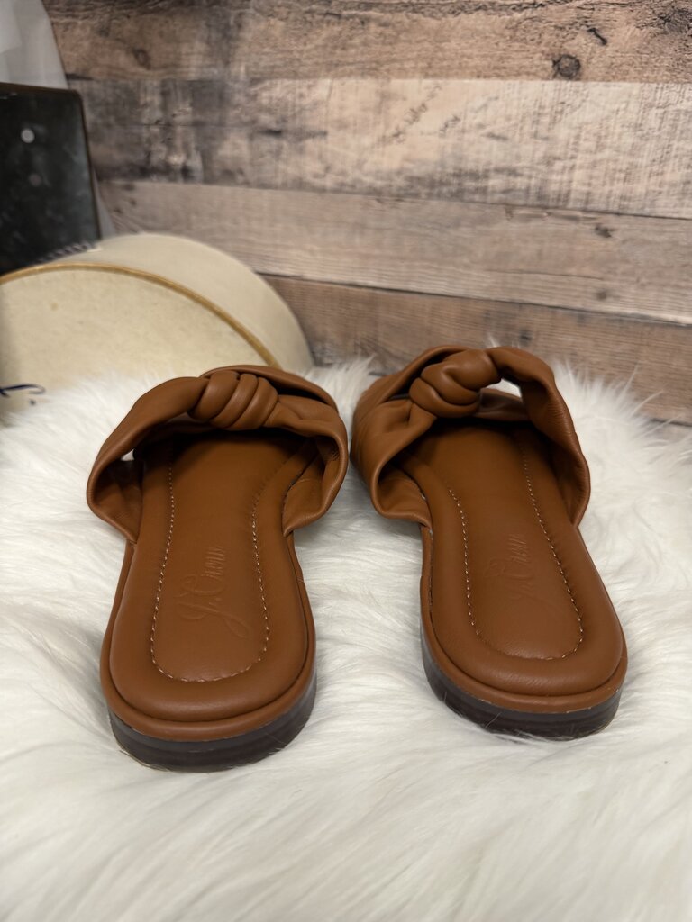 J Crew Cognac Knotted Slides