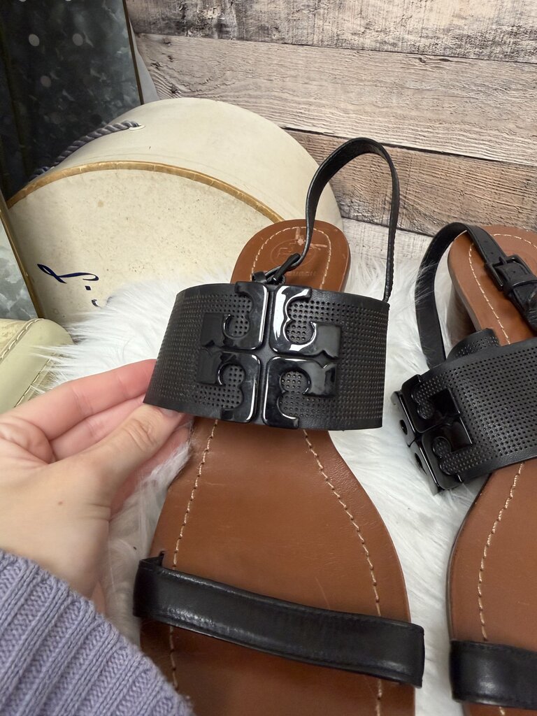 Tory Burch Black Leather Block Heel Sandal