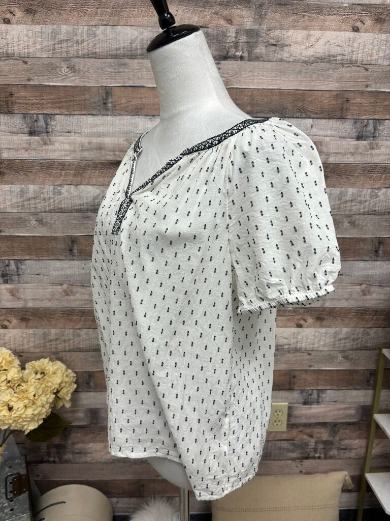 Lucky Brand White w/Black Embroidered Dots