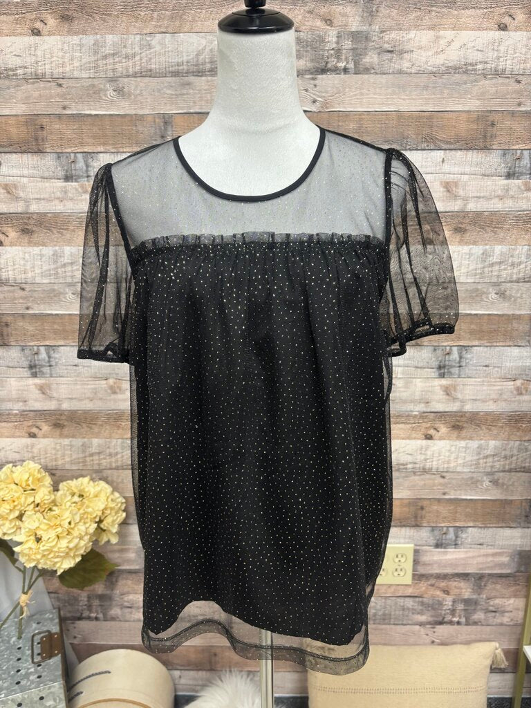 J Crew Black Tulle Short Sleeve w/Gold Dots