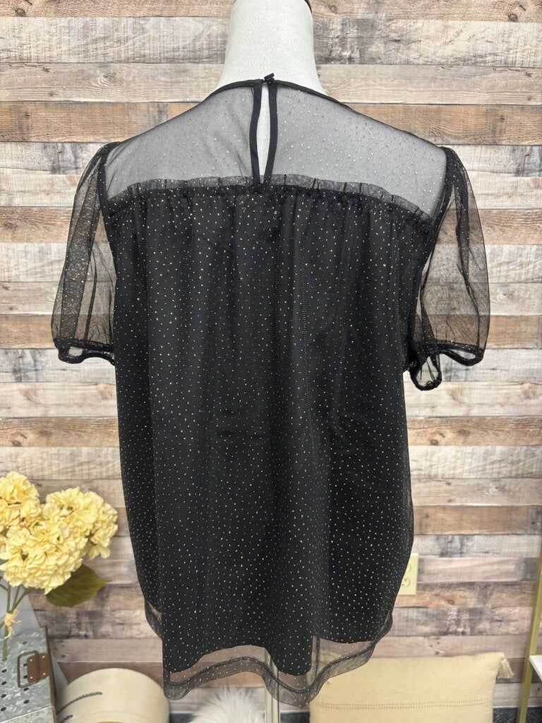 J Crew Black Tulle Short Sleeve w/Gold Dots