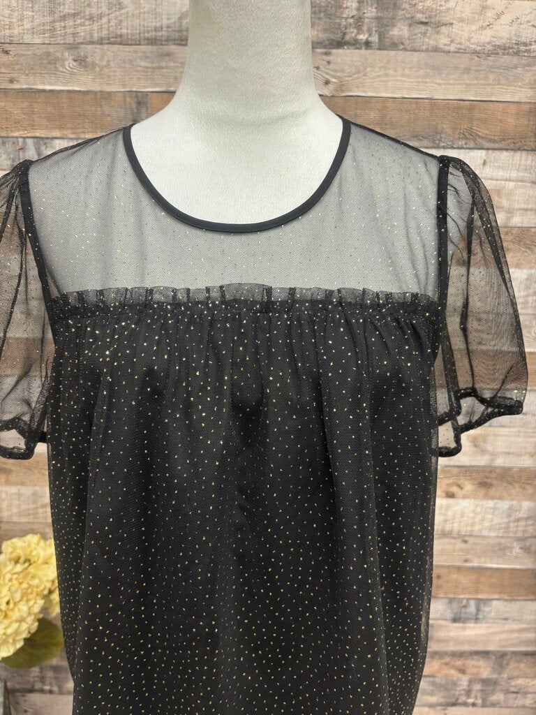 J Crew Black Tulle Short Sleeve w/Gold Dots