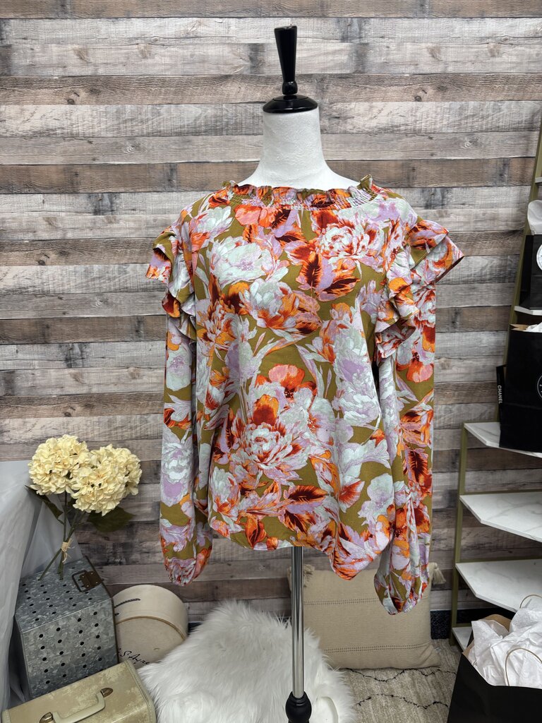 Oddi Orange & Pink Floral Print Ruffle Shoulder
