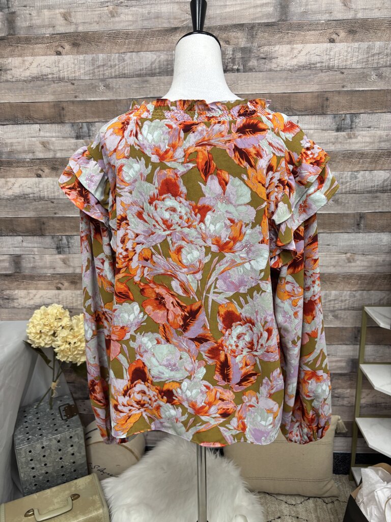 Oddi Orange & Pink Floral Print Ruffle Shoulder